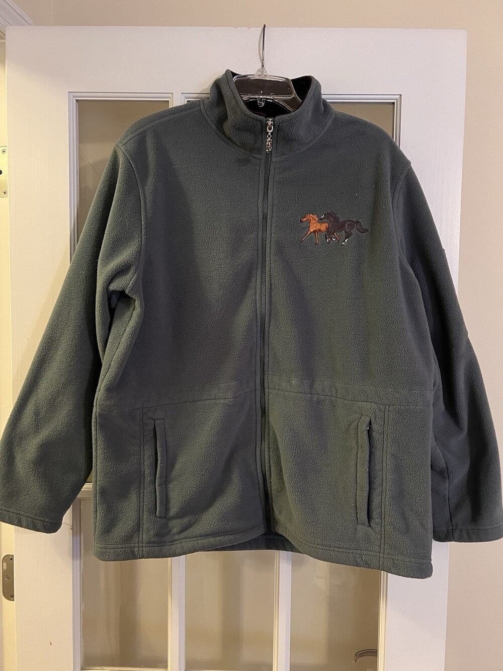 Danbury Mint Fleece Jacket Horses Stallions Embroidered Full Zip Size Large